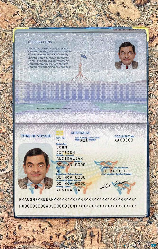 Download Australian passport (convention travel document) free photo look Photoshop template